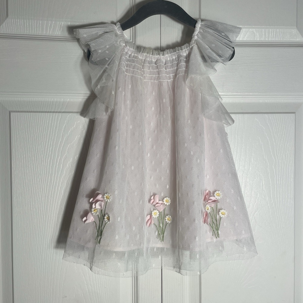 Baby‎ Biscotti Tulle Overlay Embroidered Dress Girls 18 Mos Pink Sleeveless NWT